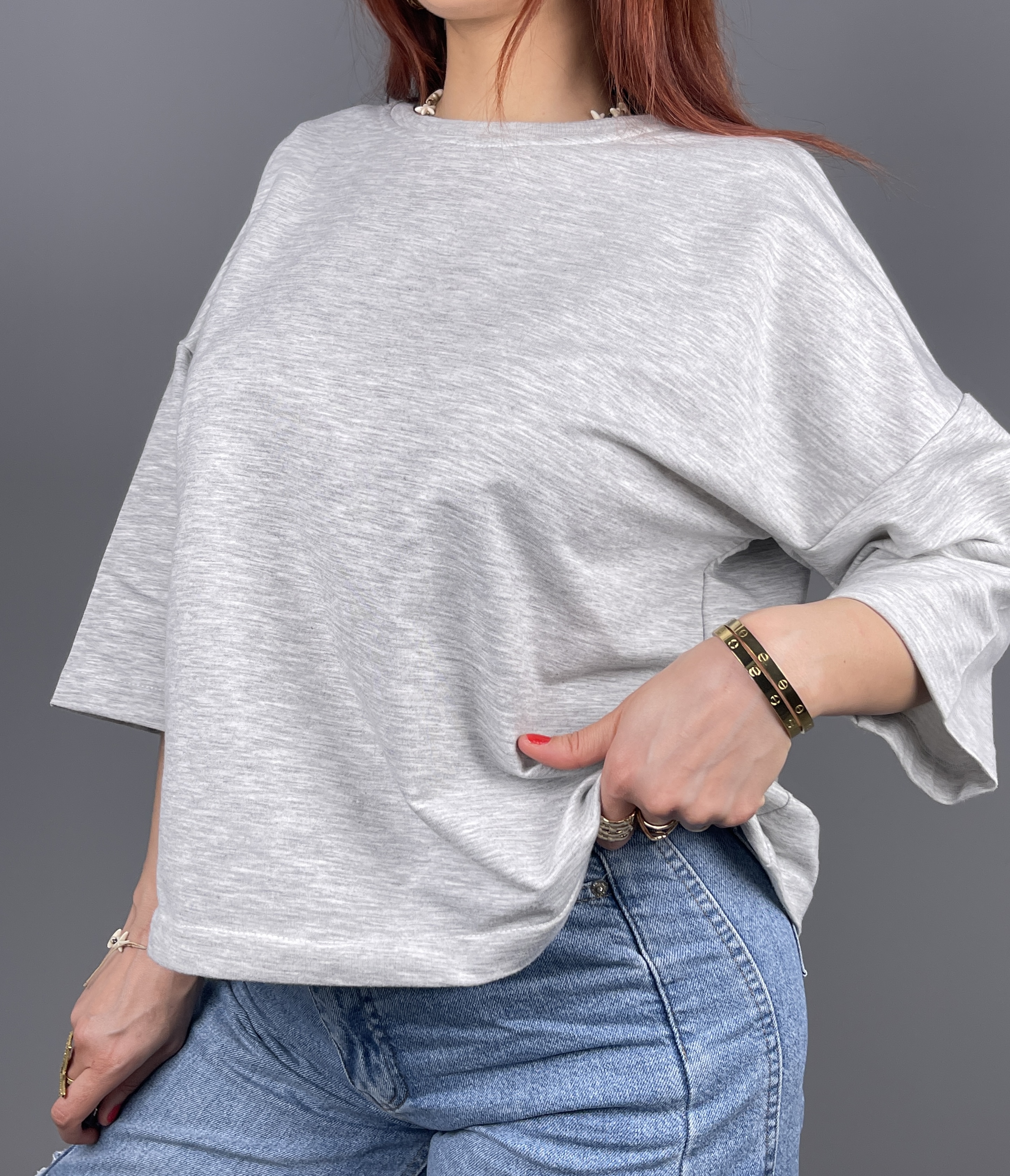 تیشرت زنانه بیسیک طوسی ملانژ